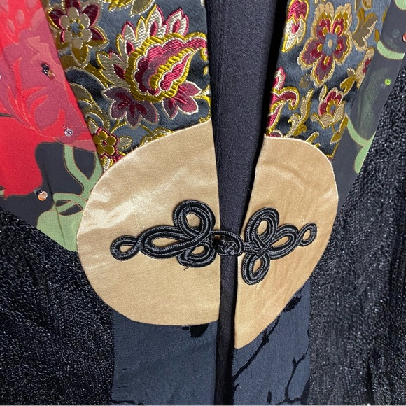 Spencer Alexis Red Black Floral Sheer Sleeve Velvet Detail Kimono Lace Size 2X - Picture 4 of 13